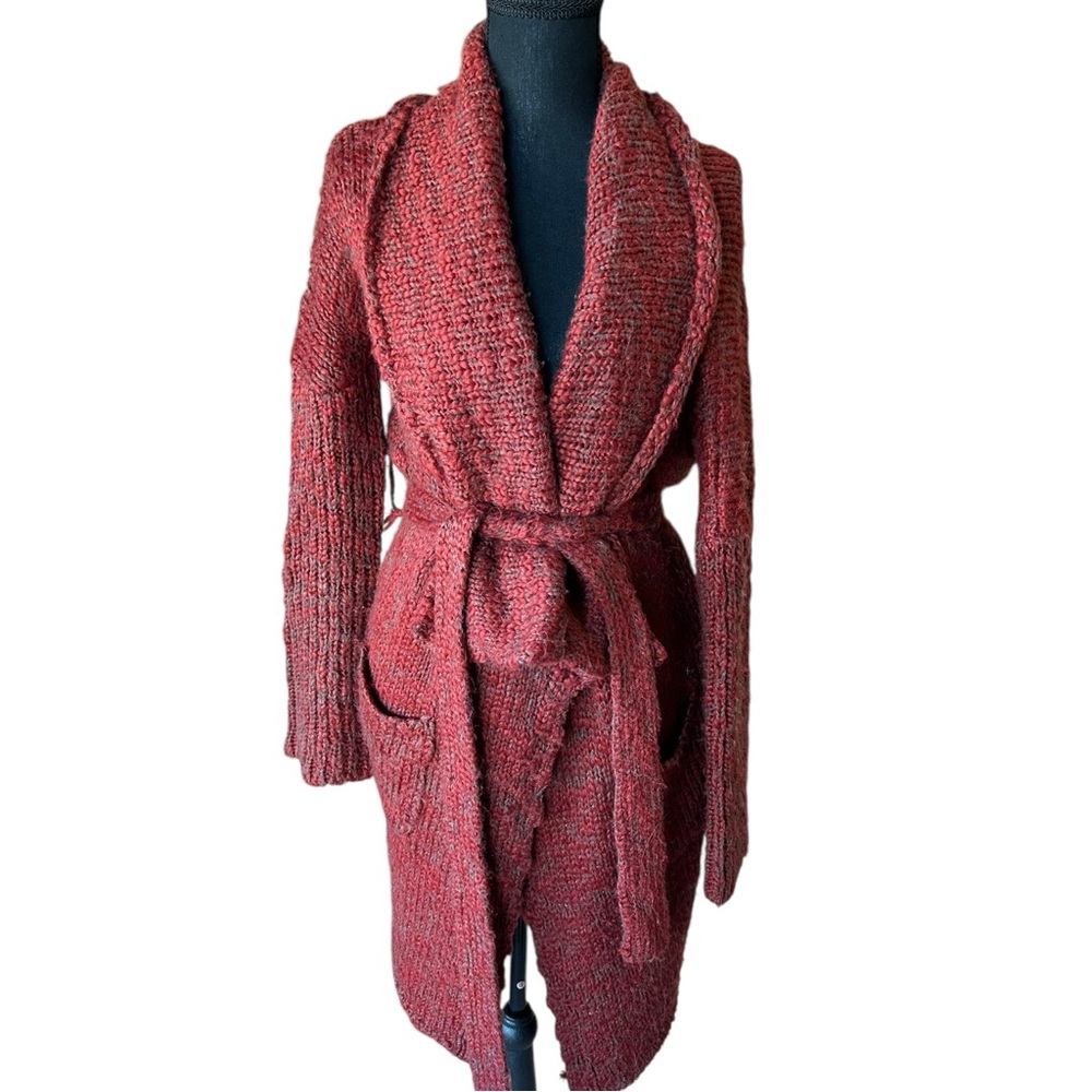 Ash Rain + Oak Orange & Taupe Chunky Knit Belted Cardigan – Size M